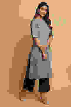 Grey Cotton Kurta Pants Set image number 4
