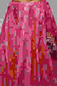 Fuchsia Silk Brocade Straight Embroidered Kurta Lehenga Set image number 2