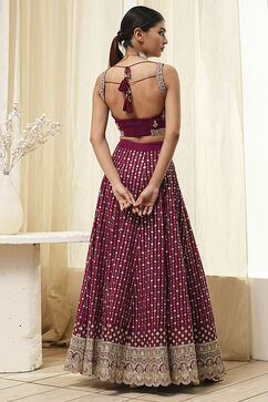 Burgundy Georgette Lehenga Set  image number 4
