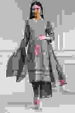 Grey Cotton Printed Straight Suit Set image number 6