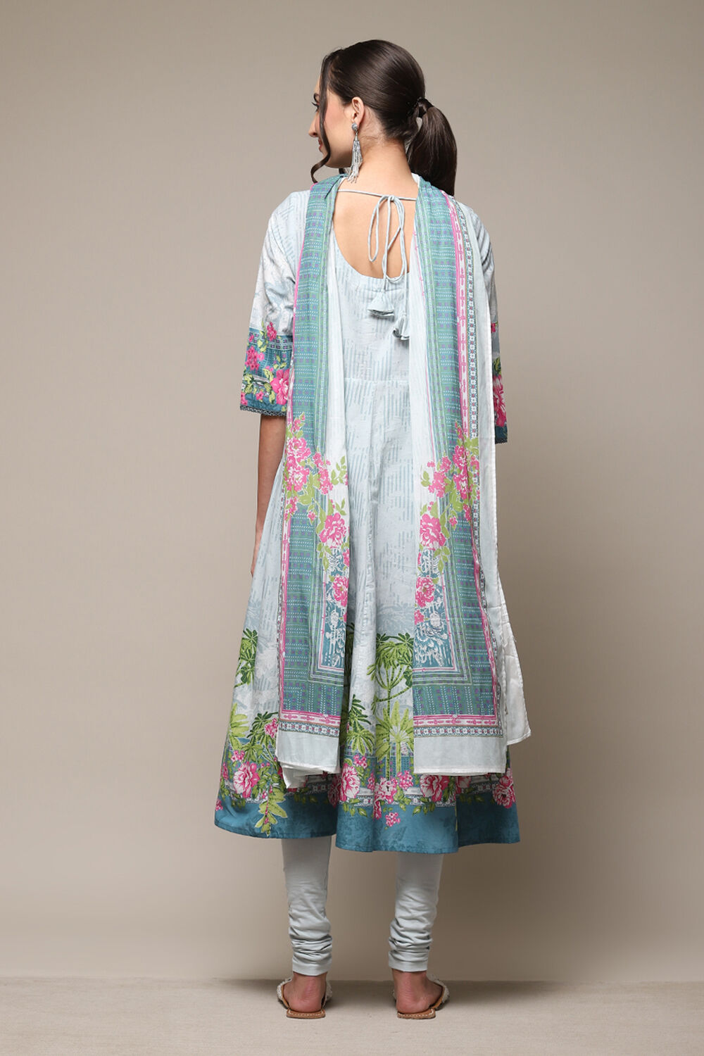 Powder Blue Cotton Anarkali Suit Set image number 4