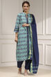 Blue Cotton Modal Digital Print Unstitched Suit Set image number 1