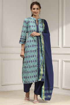 Blue Cotton Modal Digital Print Unstitched Suit Set image number 1