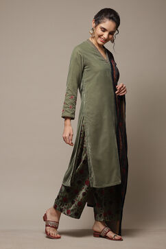 Jade Green Art Silk Straight Kurta Palazzo Suit Set image number 4