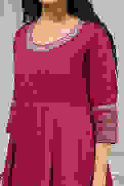 Cherry Red Cotton Printed Anarkali Suit Set image number 1