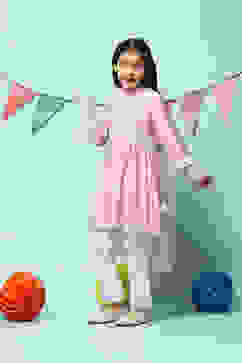 Lilac Silk Blend Gathered Kurta Straight Palazzo Suit Set image number 0