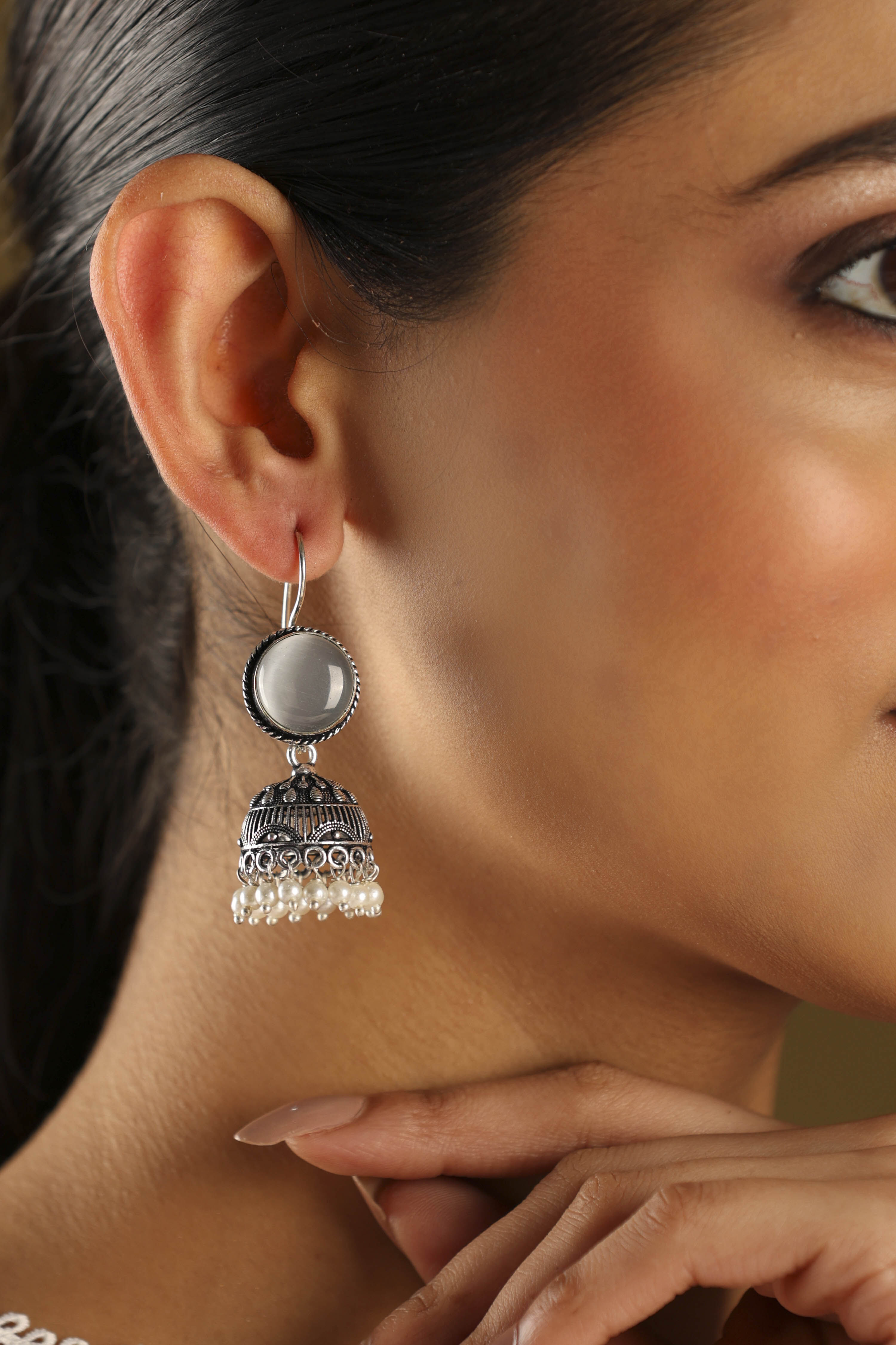 Grey Brass Jhumka image number 1