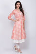 Peach Art Silk Front Open Kurta Churidar Suit Set image number 3