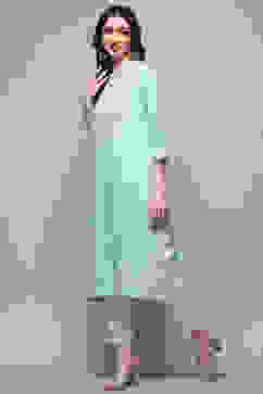 Aqua Blue Cotton Straight Kurta image number 2