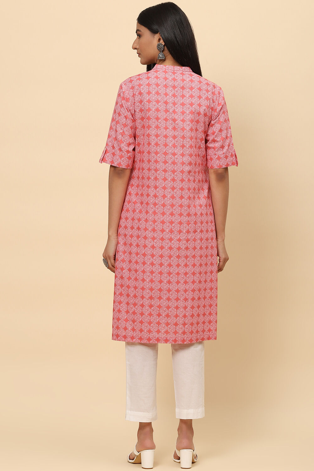 Dusty Pink Cotton Printed Short Kurti image number 4