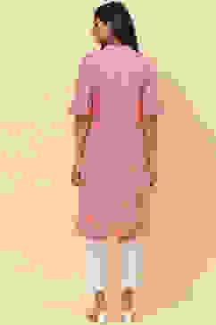 Dusty Pink Cotton Printed Short Kurti image number 4