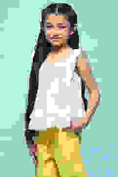 White Schiffli Sleeveless Cotton Embroidered Top  image number 2