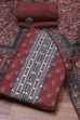 Olive Green Chanderi Rajasthani Print Unstitched Suit Set image number 0