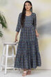 Blue Art Silk Flared Fusion Dress image number 0