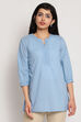 Sky Blue Cotton Short Solid Kurti image number 0