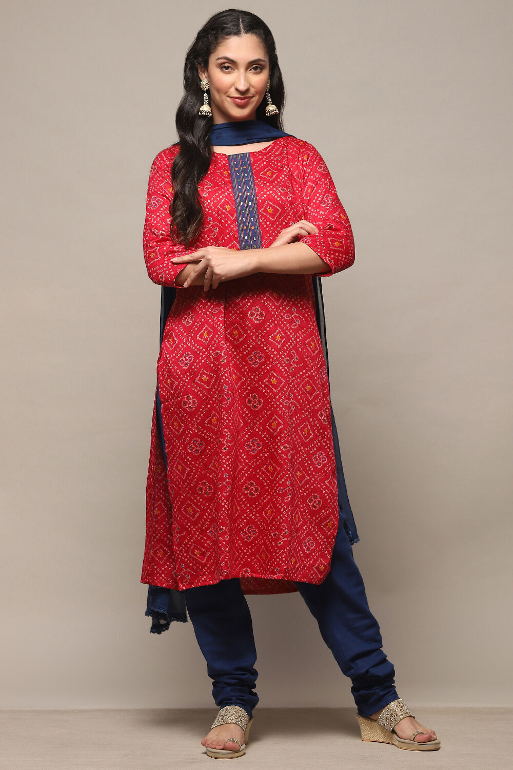 Red Satin Unstitched Suit Set image number 8