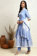 Yellow Blue Printed Cotton Anarkali Suit Set image number 3