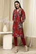 Coral Red Floral Printed Straight Kurta image number 2
