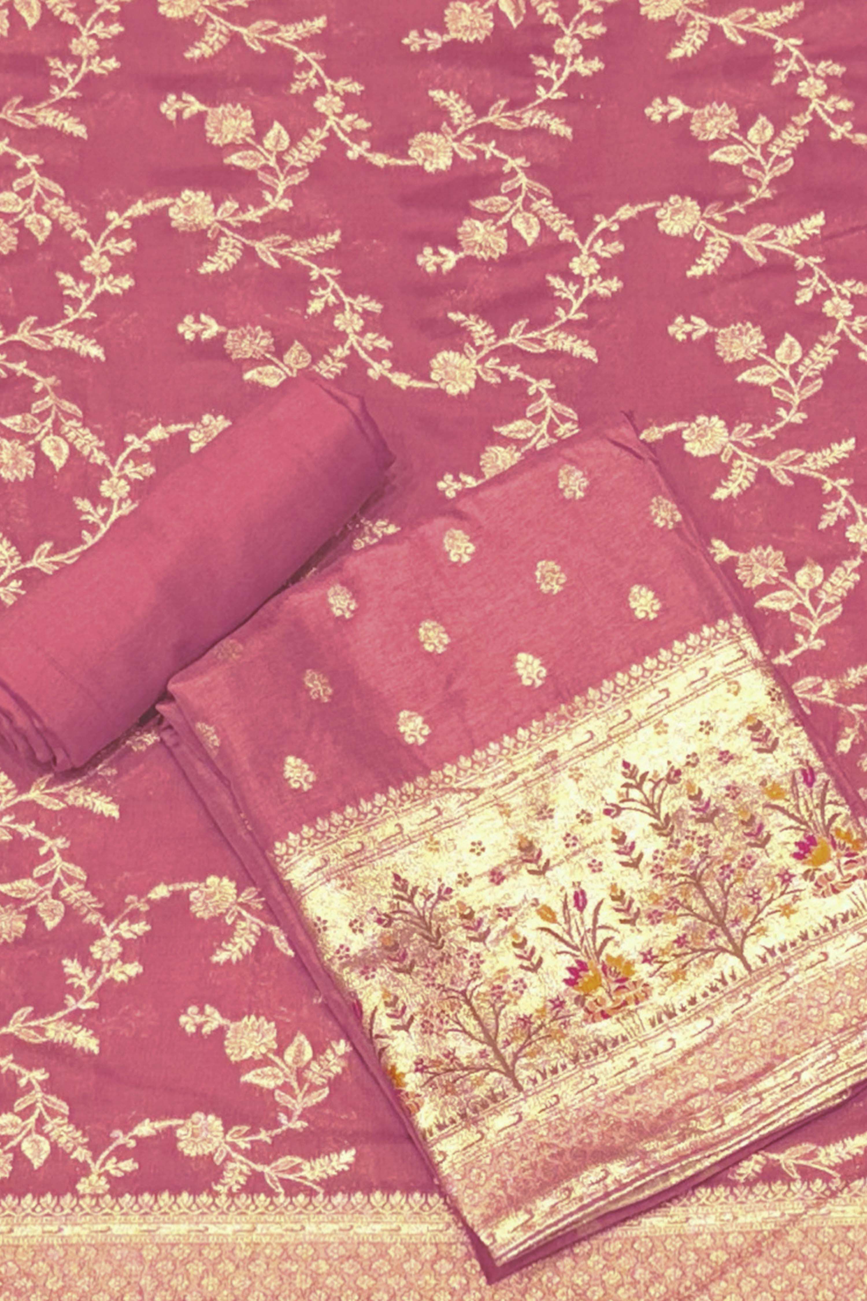 Pink Jacquard Printed Unstitched Suit Set image number 0