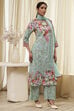 Turquoise Cotton Floral Printed Straight Suit Set image number 5