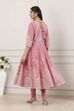 Pink Cotton Ethnic Motif Printed Anarkali Suit Set image number 4