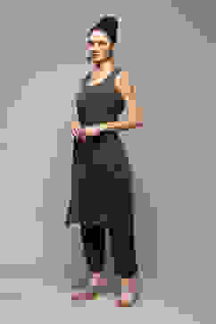 Green Poly Cotton Layered Kurta Narrow Palazzo Suit Set image number 5