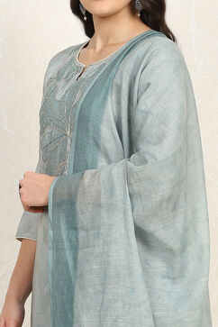 Teal Cotton Unstitched Suit Set image number 2