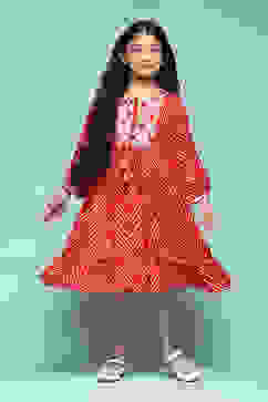 Red Polyester Tiered Dress image number 5