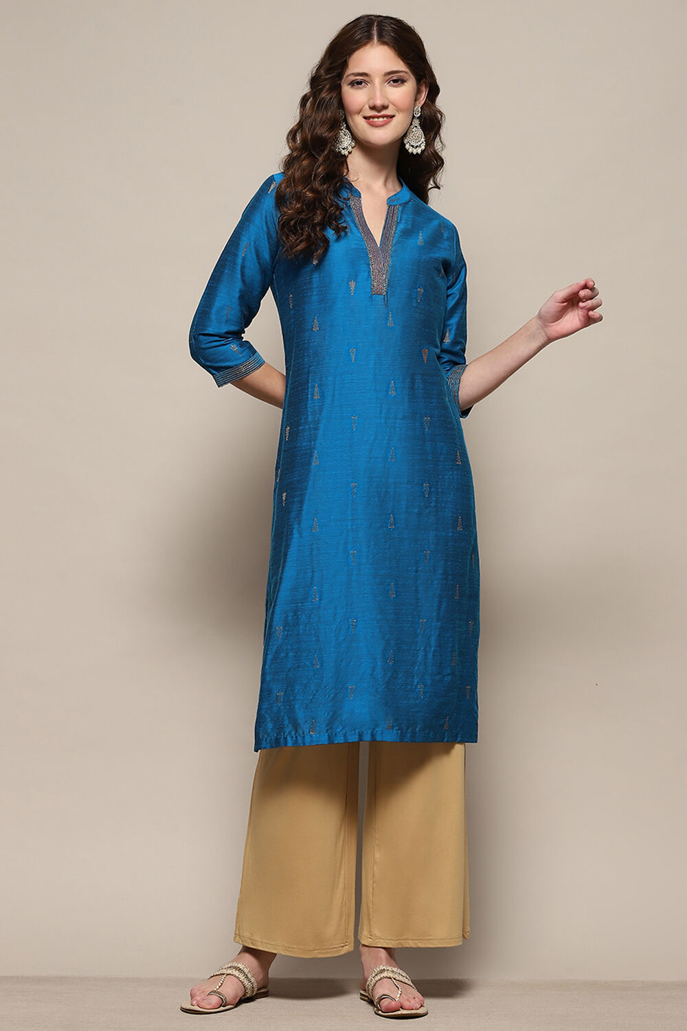 Blue Yard-Dyed Straight Kurta image number 0