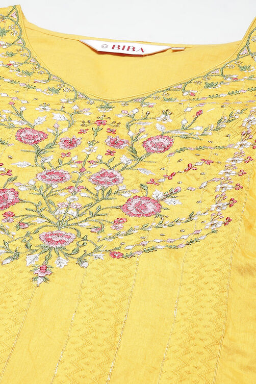Yellow Viscose Straight Kurta Skirt Suit Set image number 1