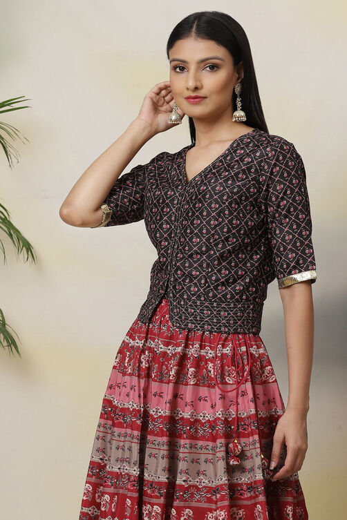 Black Straight Art Silk Printed Short Top image number 2