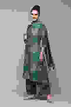 Dark Green Cotton Straight Kurta Palazzo Suit Set image number 5