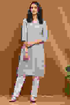 Lilac Cotton Blend Solid Regular Fit Straight Kurta image number 5