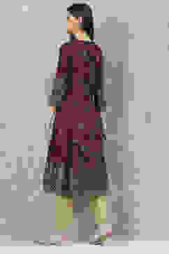 Brown Rayon A-Line Printed Kurta image number 4