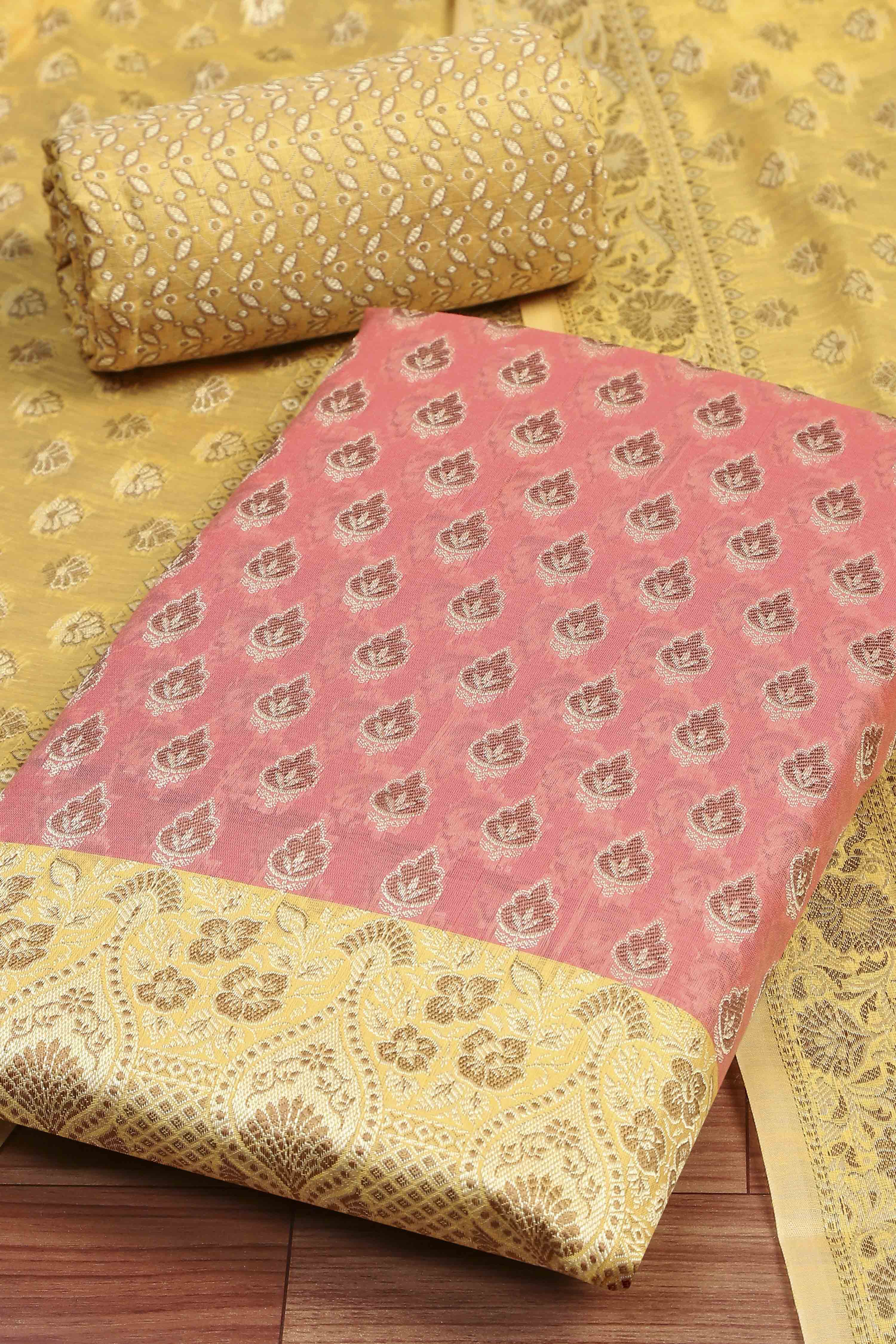 Mehendi Cotton Printed Embroidered Unstitched Suit Set image number 1