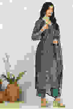 Teal Chanderi Unstitched Suit Set image number 6