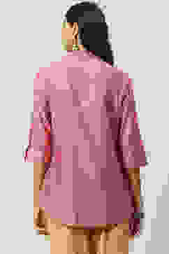 Pink  LIVA Straight Printed Shirt image number 4