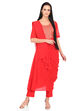 Red Art Silk Saree Kurta Slim Pant Suit Set image number 2