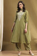 Green Embroidered Festive Kalidar Suit Set image number 0