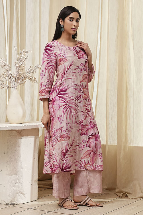 Pink Modal Floral Printed Straight Kurta Set image number 5
