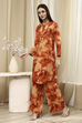 Orange Printed Straight Co-ord Set image number 3