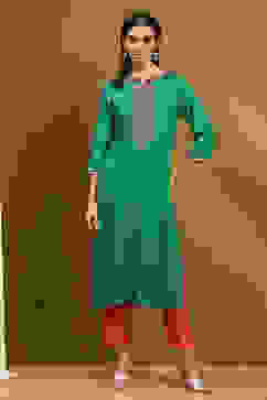 Green Straight Rayon Kurta image number 5