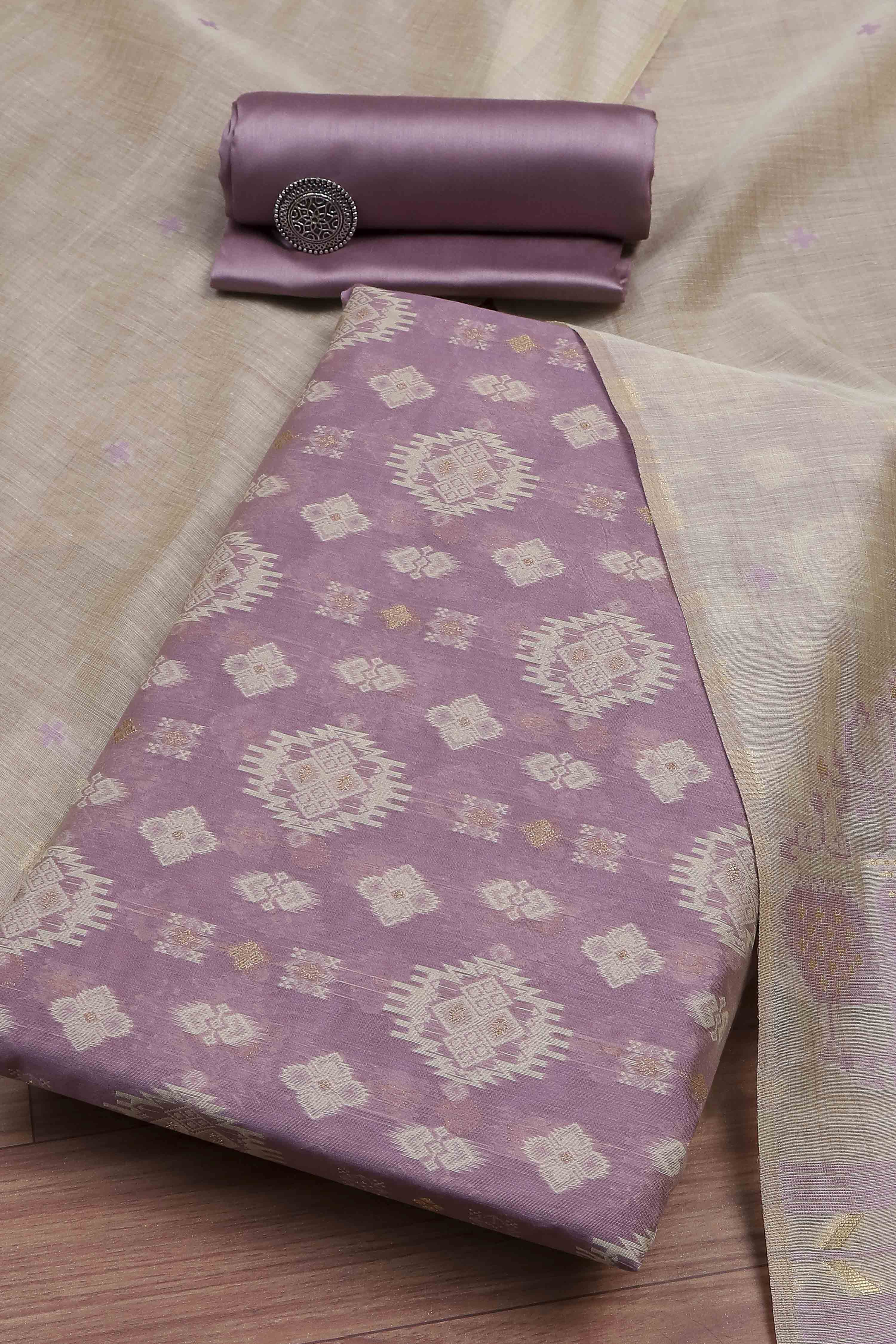 Purple Cotton Jamdani Unstitched Suit Set image number 0