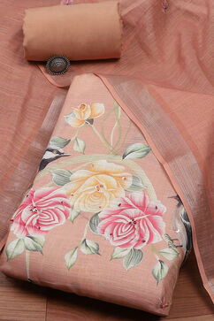 Peach Linen Printed Unstitched Suit Set image number 0
