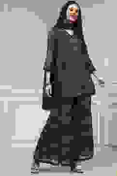 Charcoal Black Printed Straight Suit Set image number 5