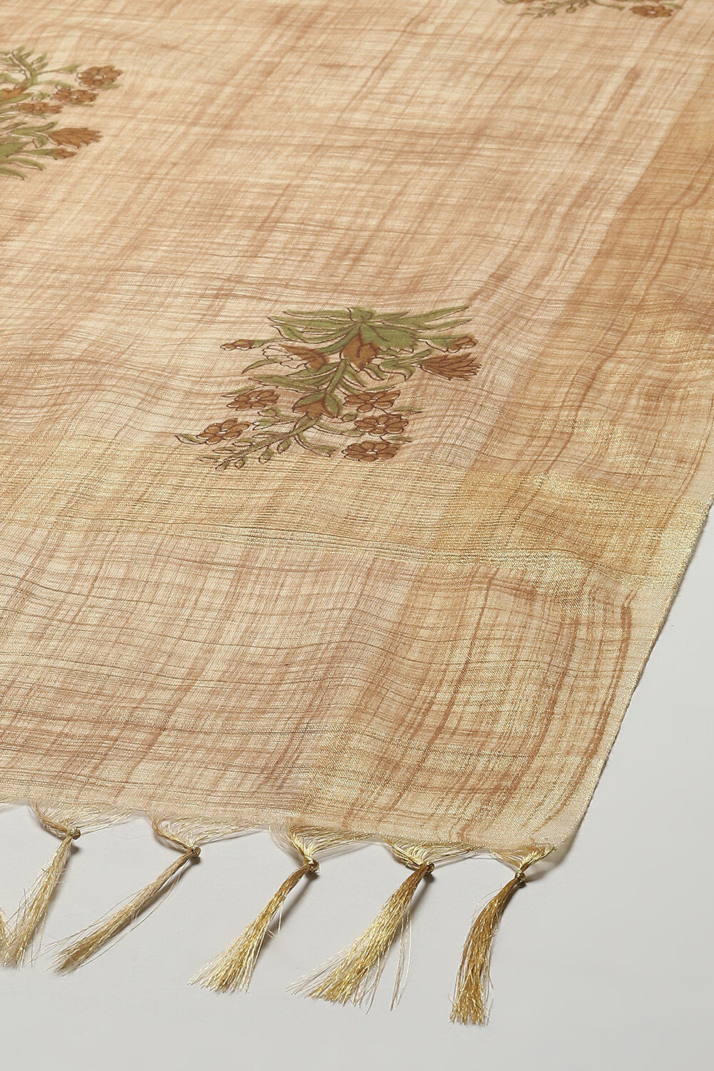 Earthy Yellow Chanderi Unstitched Suit set image number 4