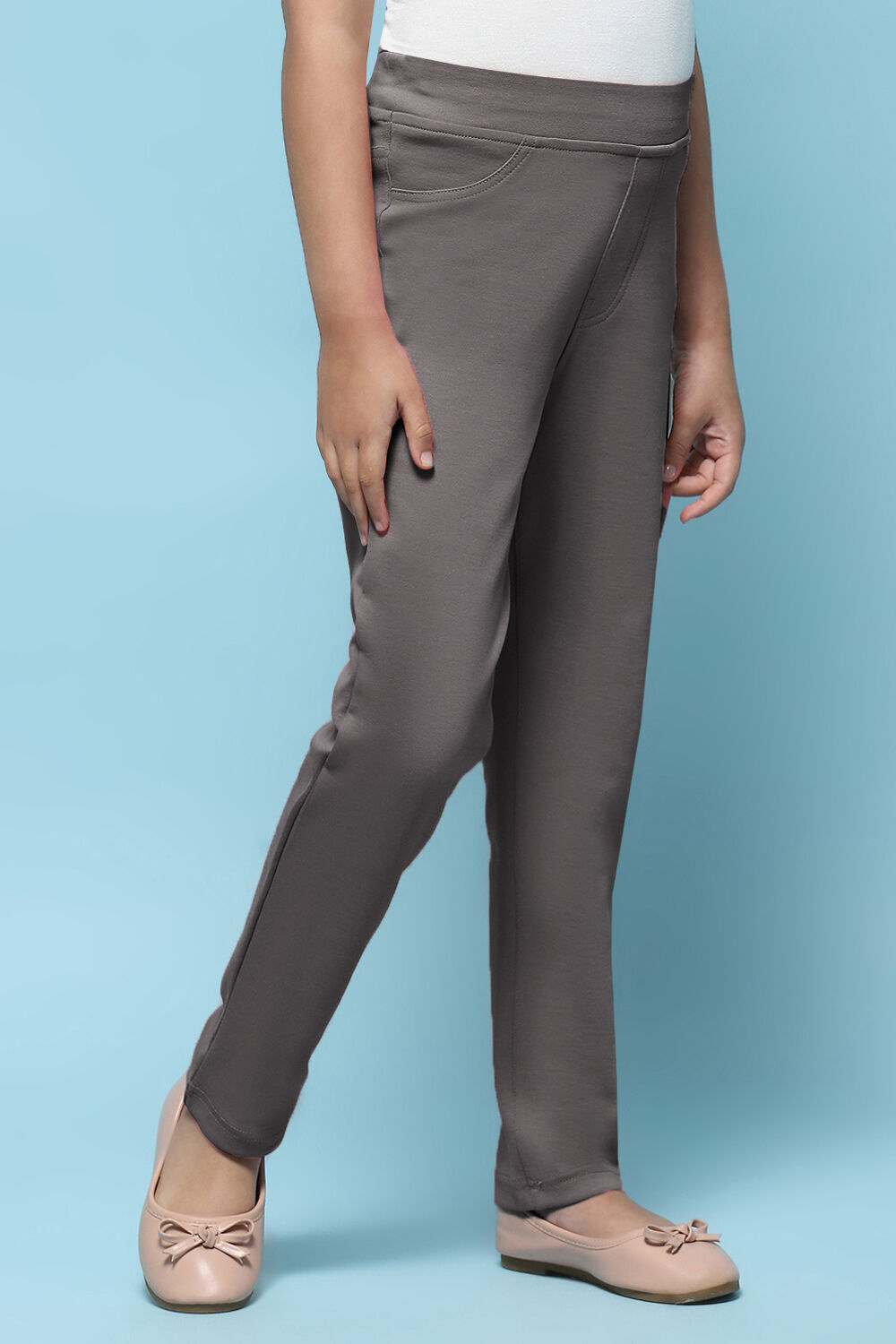 Grey Cotton Lycra Skinny Jeggings image number 3