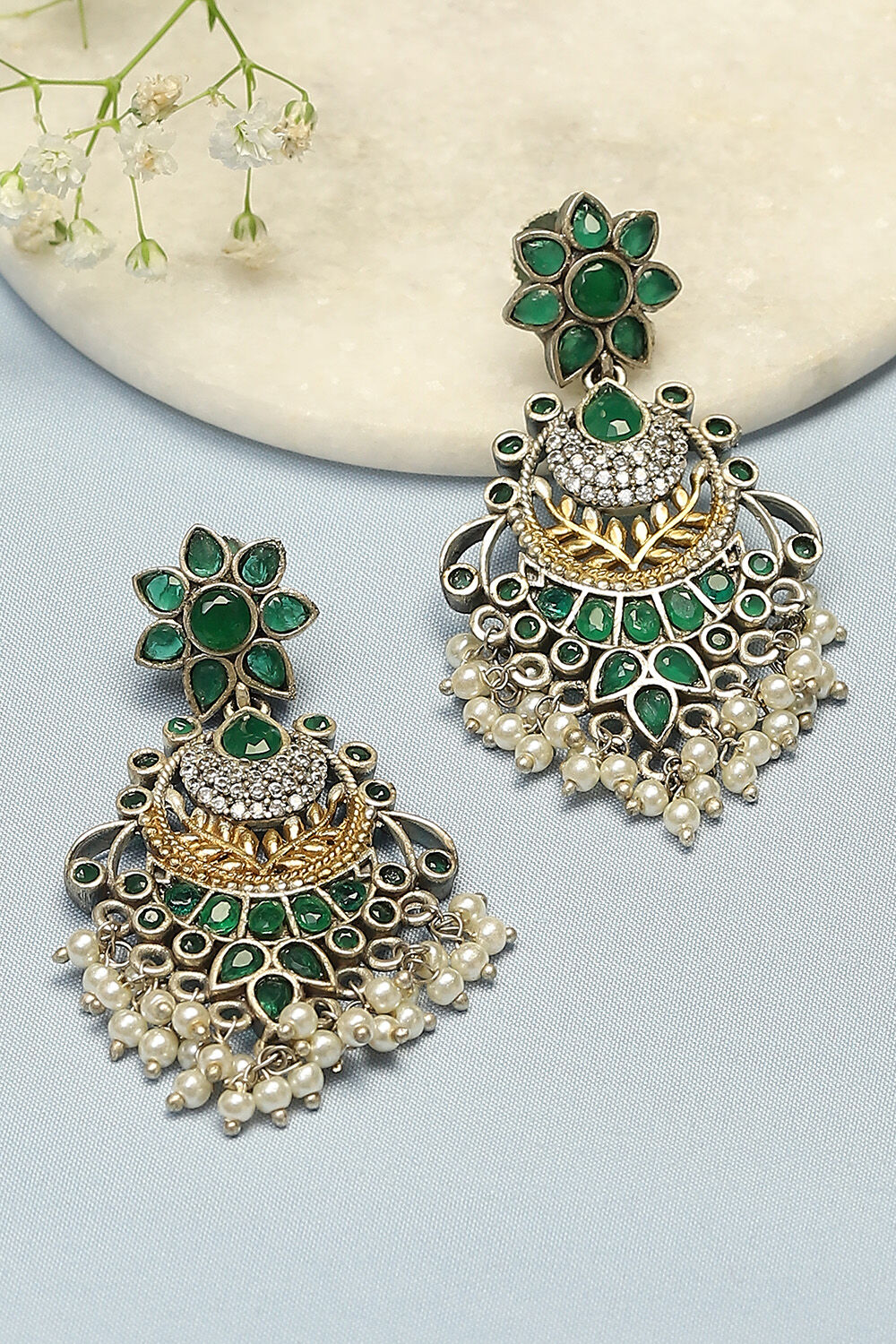 Oxidised Green Alloy Earrings image number 0