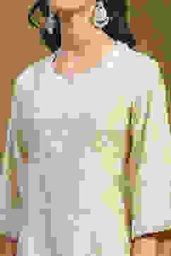 Beige Silk Chanderi Embroidered Kalidar Suit Set image number 1