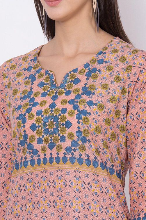 Peach Straight Kurta Palazzo Suit Set image number 1